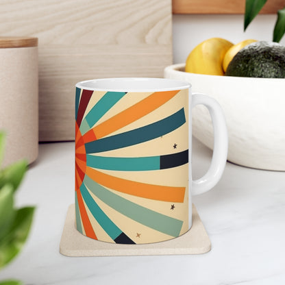 Swinging Sixties: 1960s Fashion-Inspired Coffee Mug with Abstract Art and Starburst Candy Colors