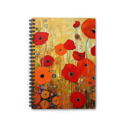 Floral Symphony: Spiral Notebook showcasing Gustav Klimt's Poppies in Art Nouveau