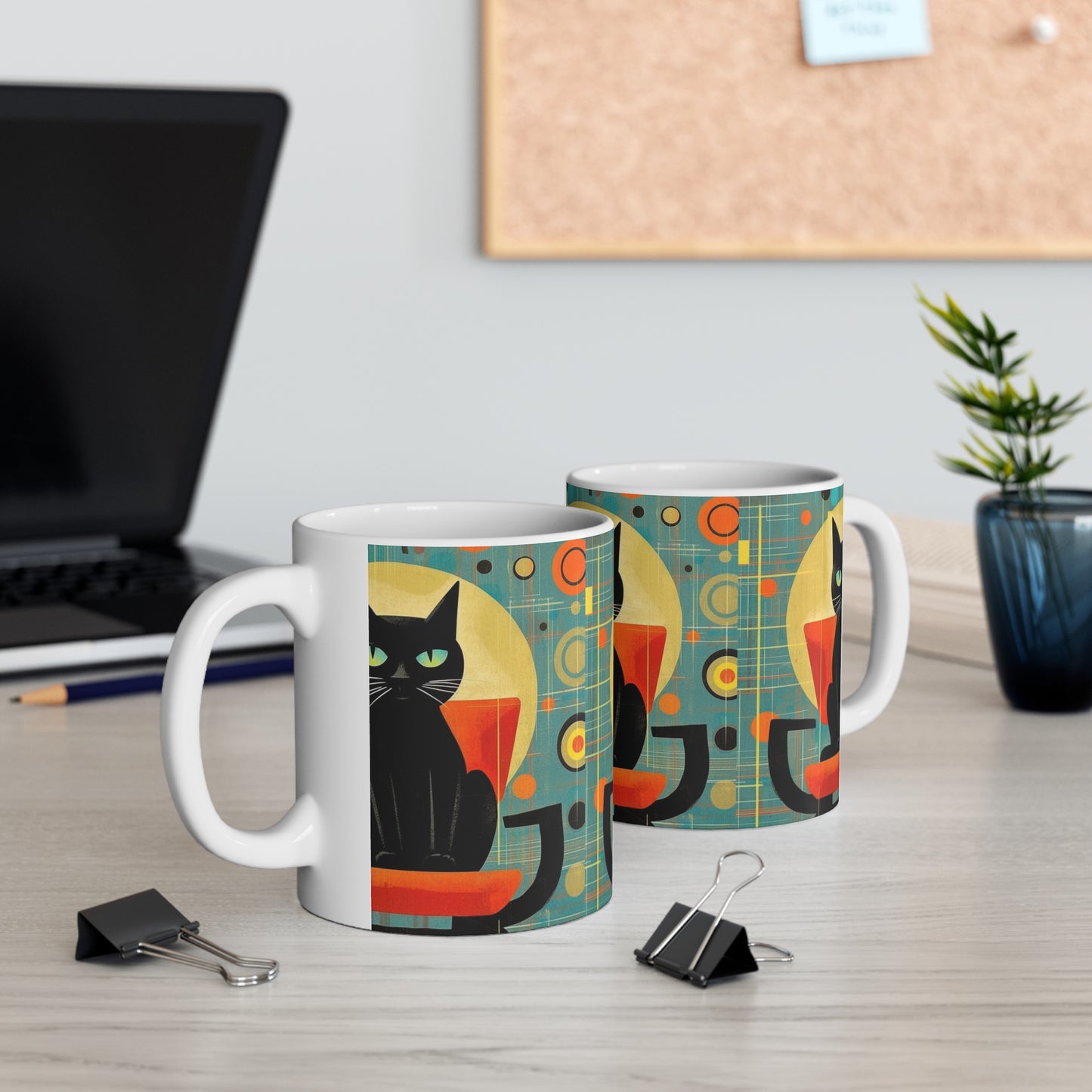 Midcentury Elegance: Retro Cat Mug for Modern Design Enthusiasts