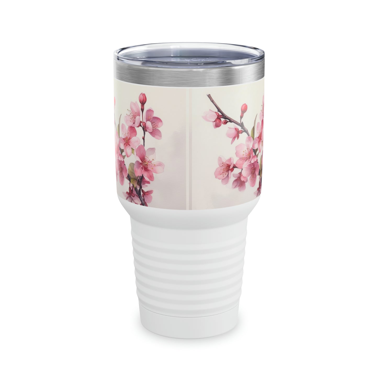 Artistic Elegance: Ringneck Tumbler with Watercolor Drawing of a Cherry Blossom