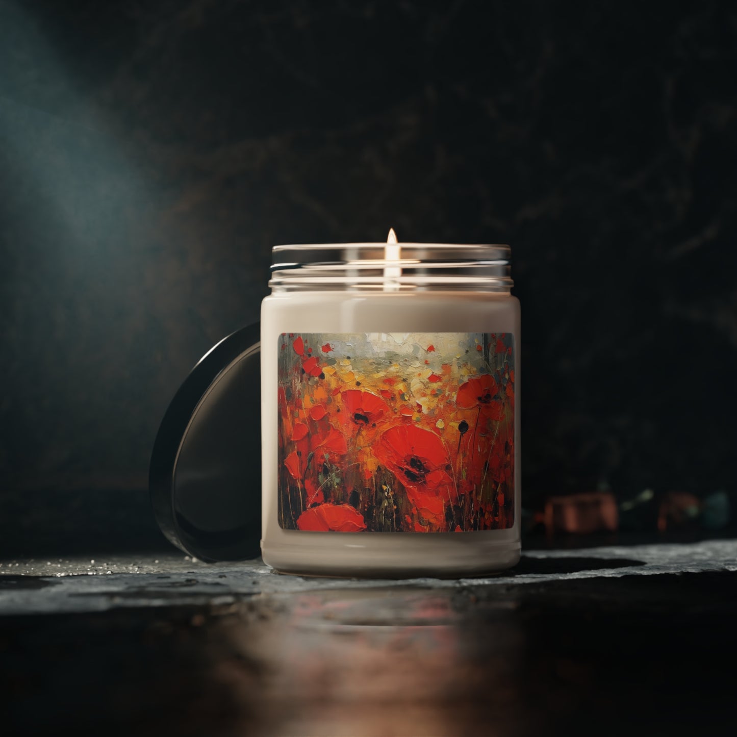 Whimsical Poppy Art on Scented Soy Candle