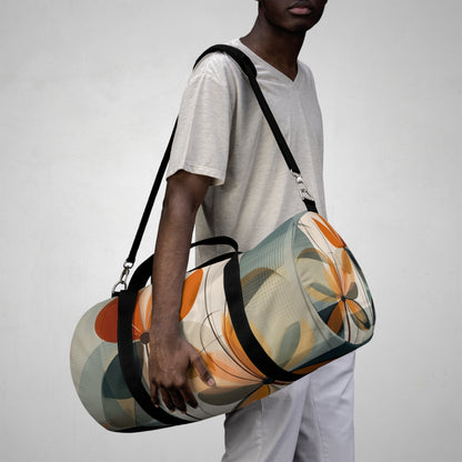 Botanical Chic: Flower Drawings and Minimalist Duffel Bag Design with Midcentury Flair