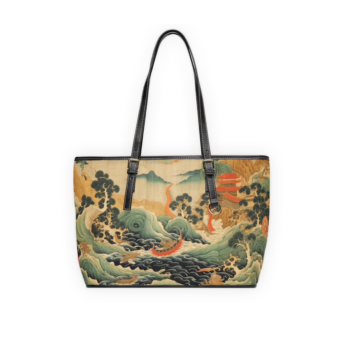 Harmony of the Elements: Japanese Tapestry-Inspired PU Leather Shoulder Bag Title