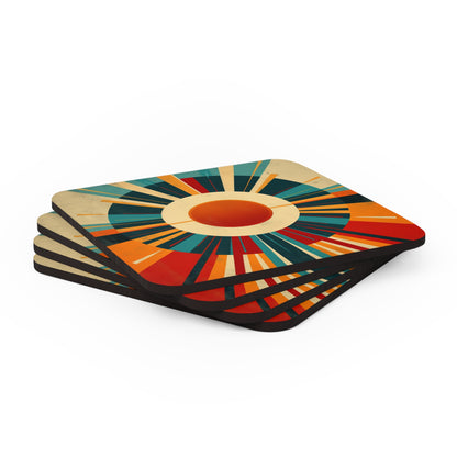 Minimalist Sunshine: Midcentury Modern Sun Corkwood Coaster Set