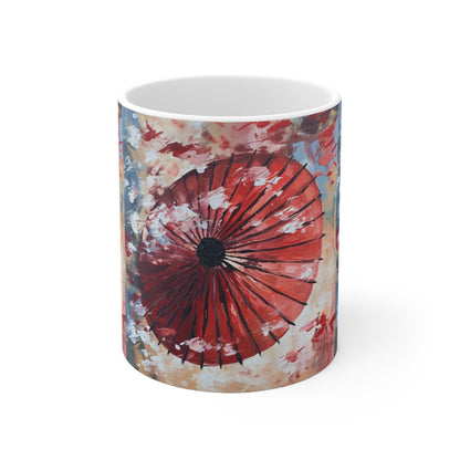 Abstract Japanese Umbrella Painting Ceramic Mug: Unleashing Artistic Beauty