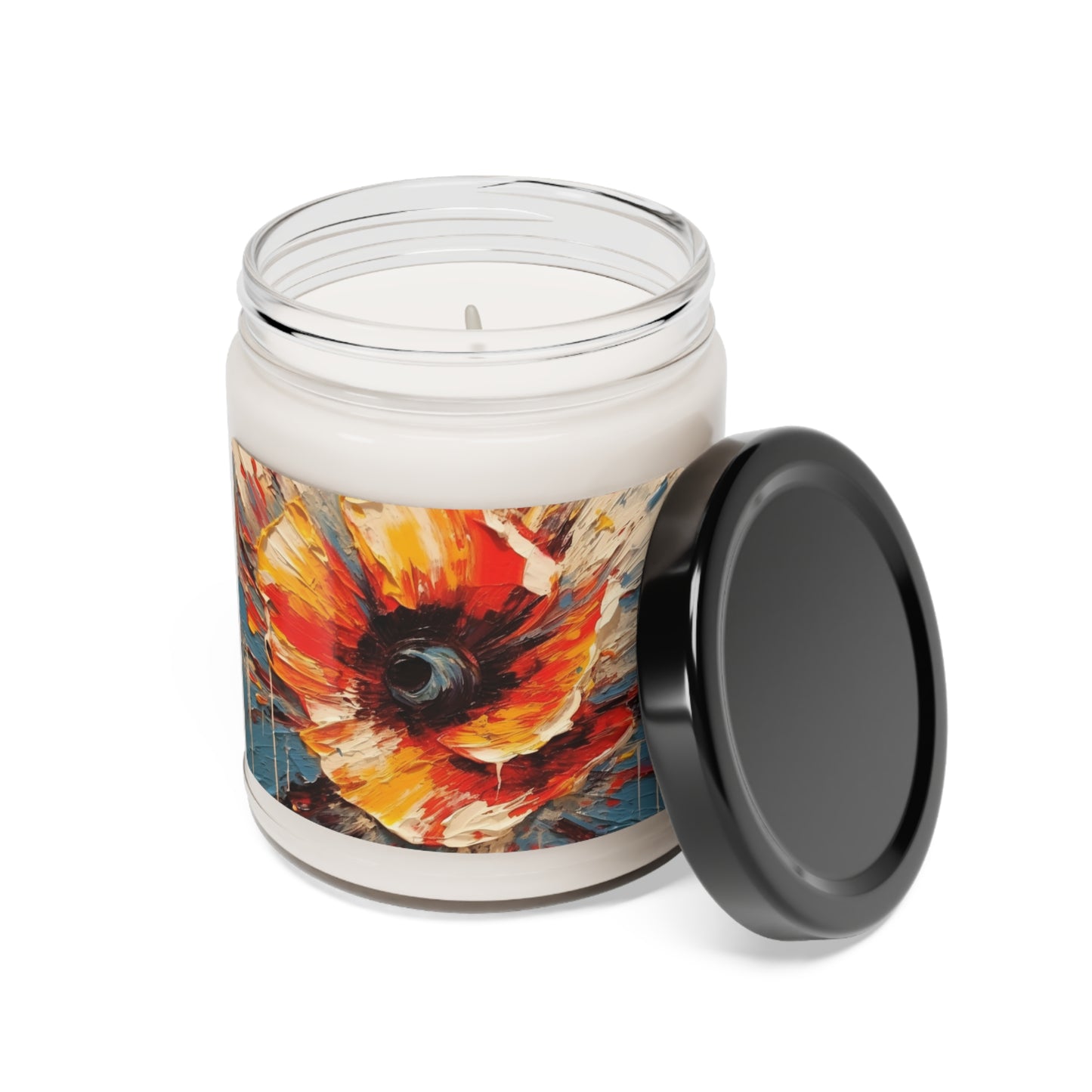 Poppy Symphony: Scented Soy Candlewith Abstract Floral Artwork