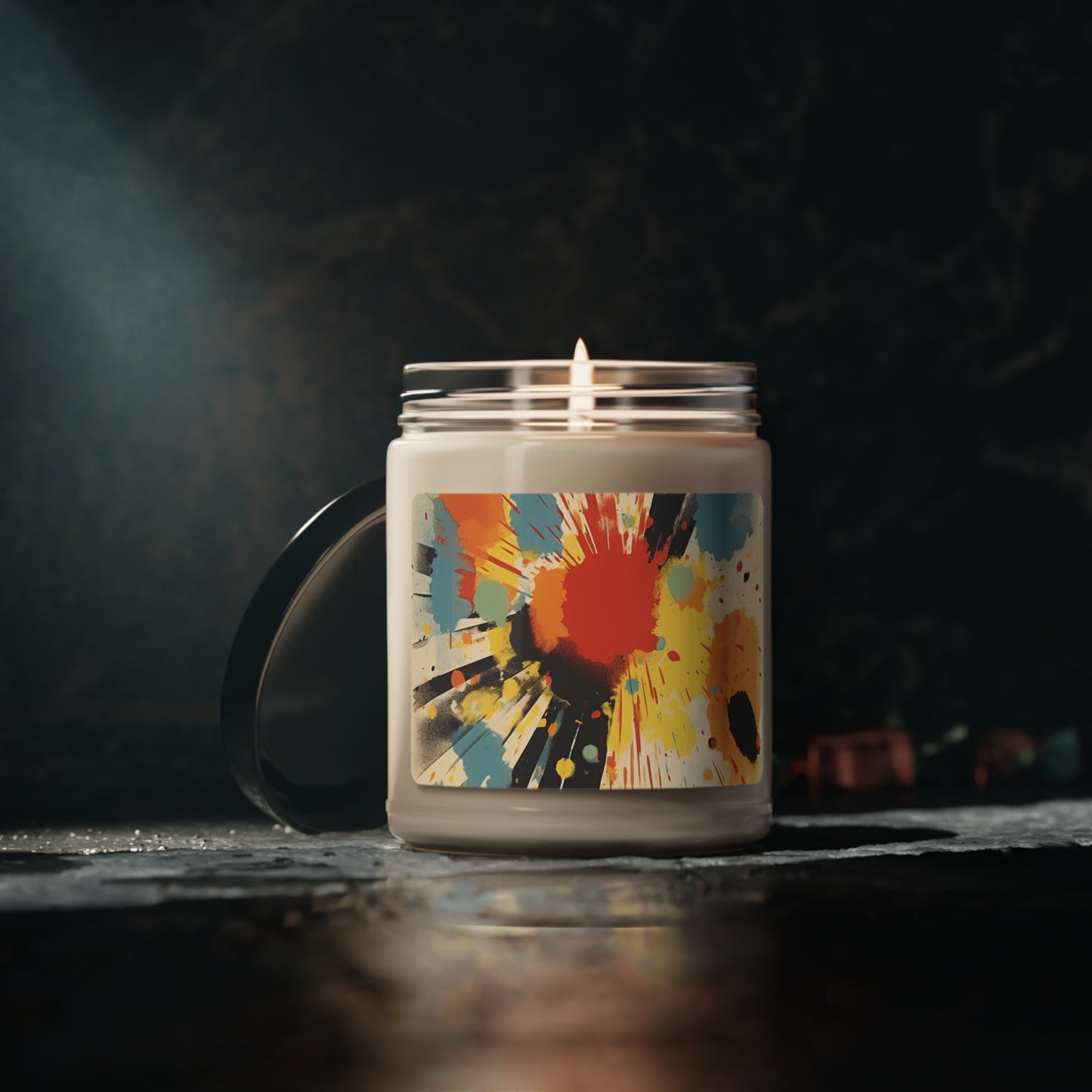 Silkscreen Serenade: Colorful Patchwork Scented Soy Candle