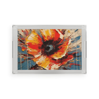 Poppy Symphony: Acrylic Serving Tray with Abstract Floral Artwork