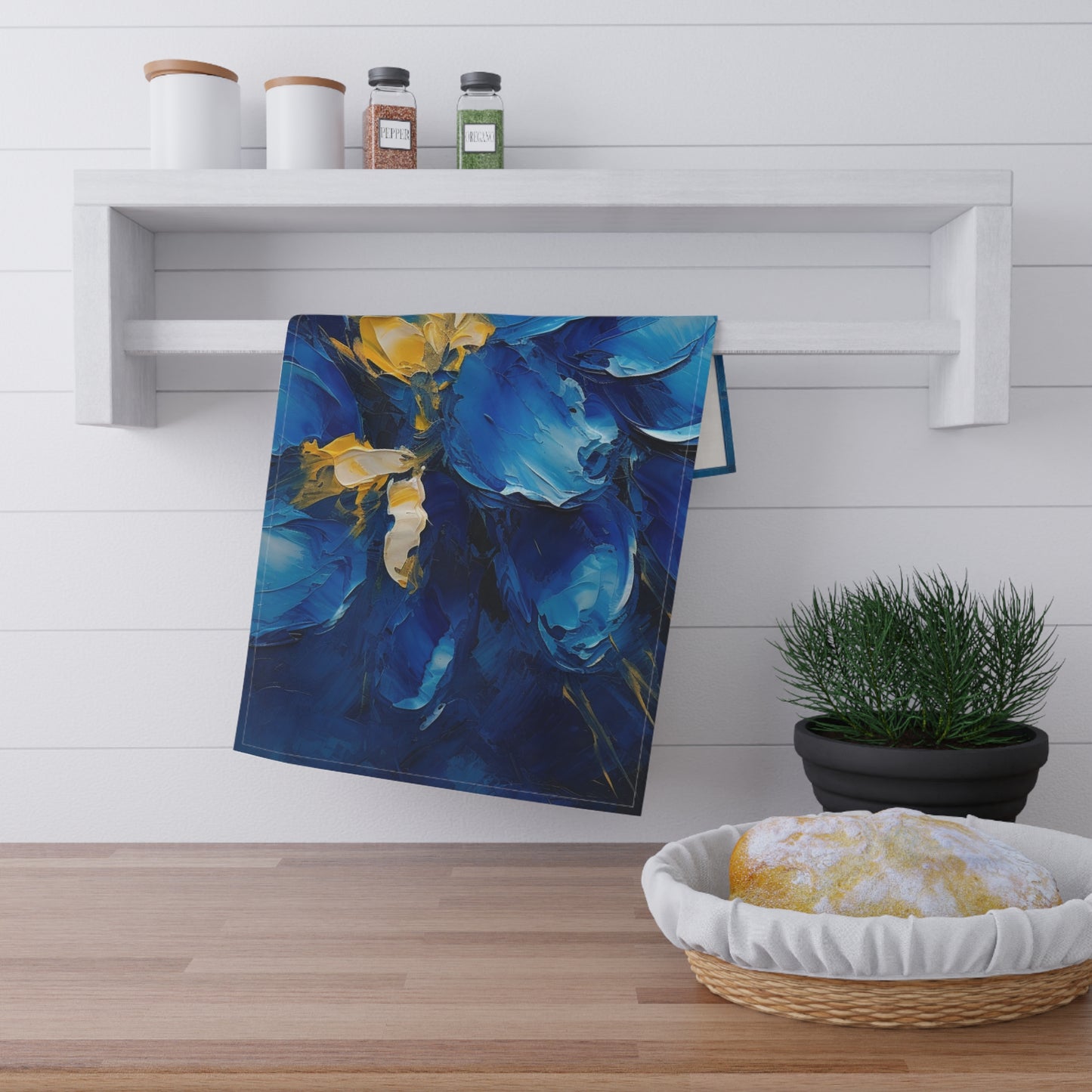 Abstract Wallpaper Kitchen Towel: Immersive Floral Beauty with Blue Orchid Motif