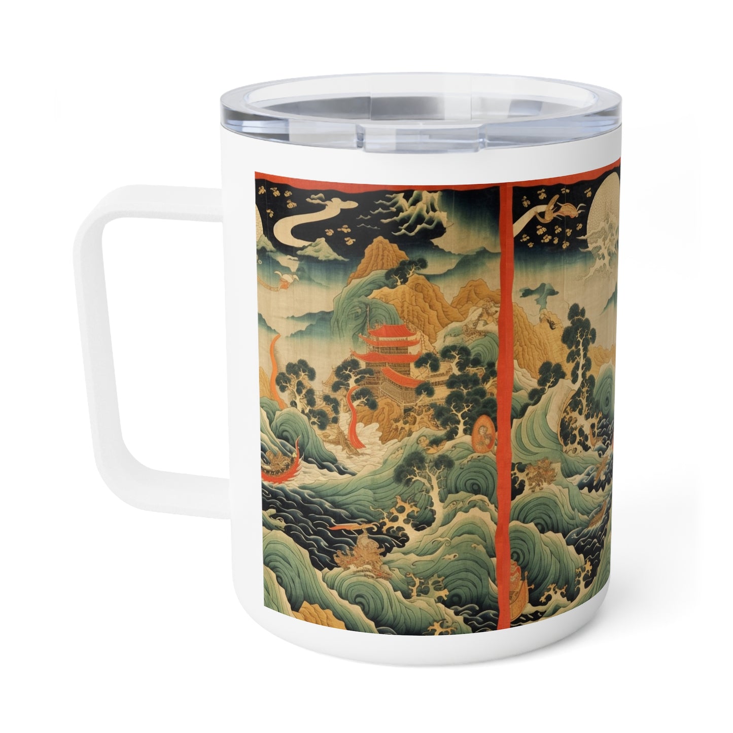 Harmony of the Elements: Japanese Tapestry-Inspired Insulated Coffee Mug, 10 oz