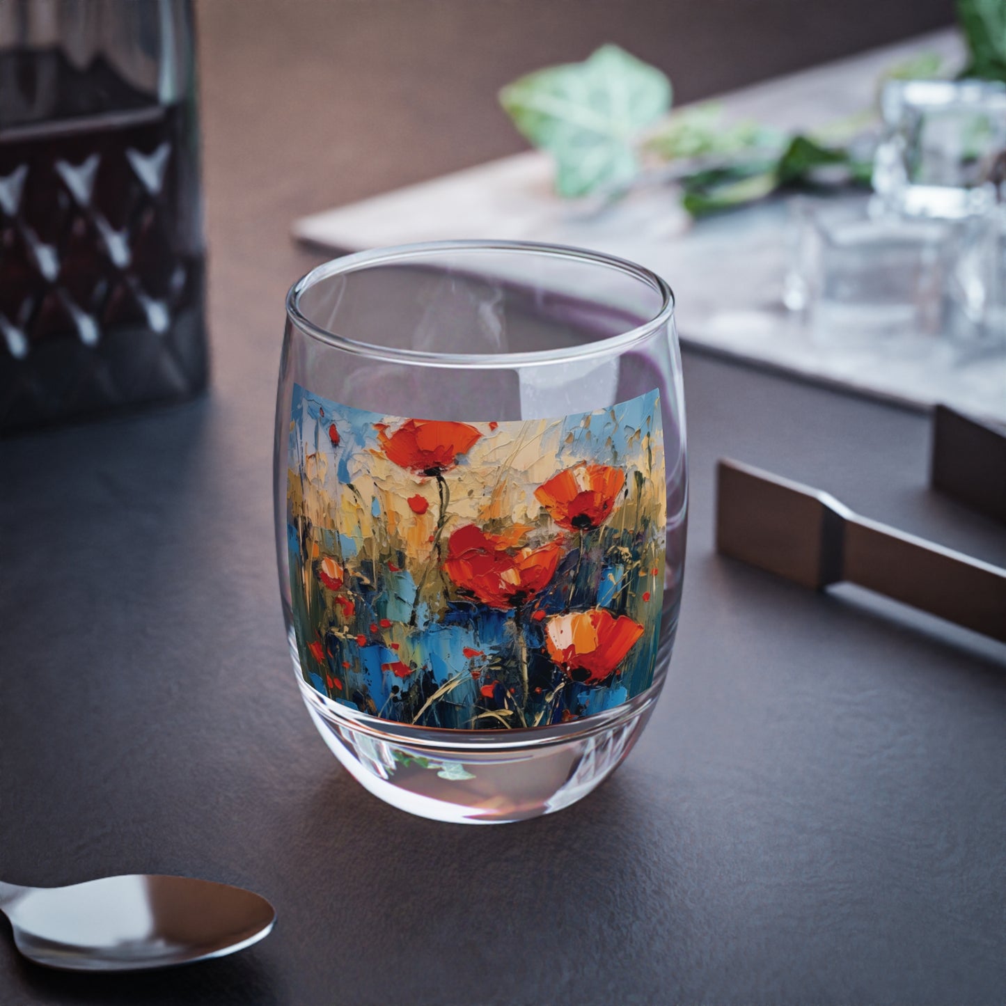 Whiskey Glass Paradise: Abstract Poppy Artwork and Flower Drawings