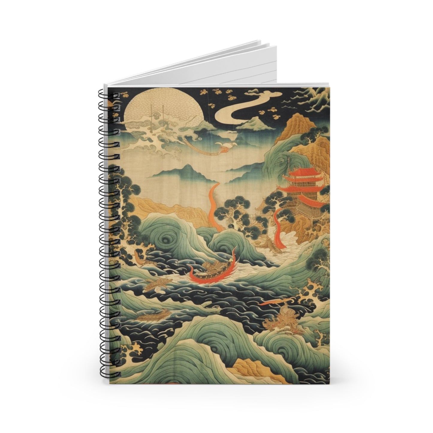 Harmony of the Elements: Japanese Tapestry-Inspired Spiral Notebook Ruled