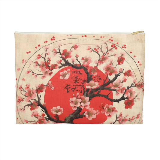 Nature's Brushstrokes: Accessory Pouch Featuring Captivating Cherry Blossom Drawings