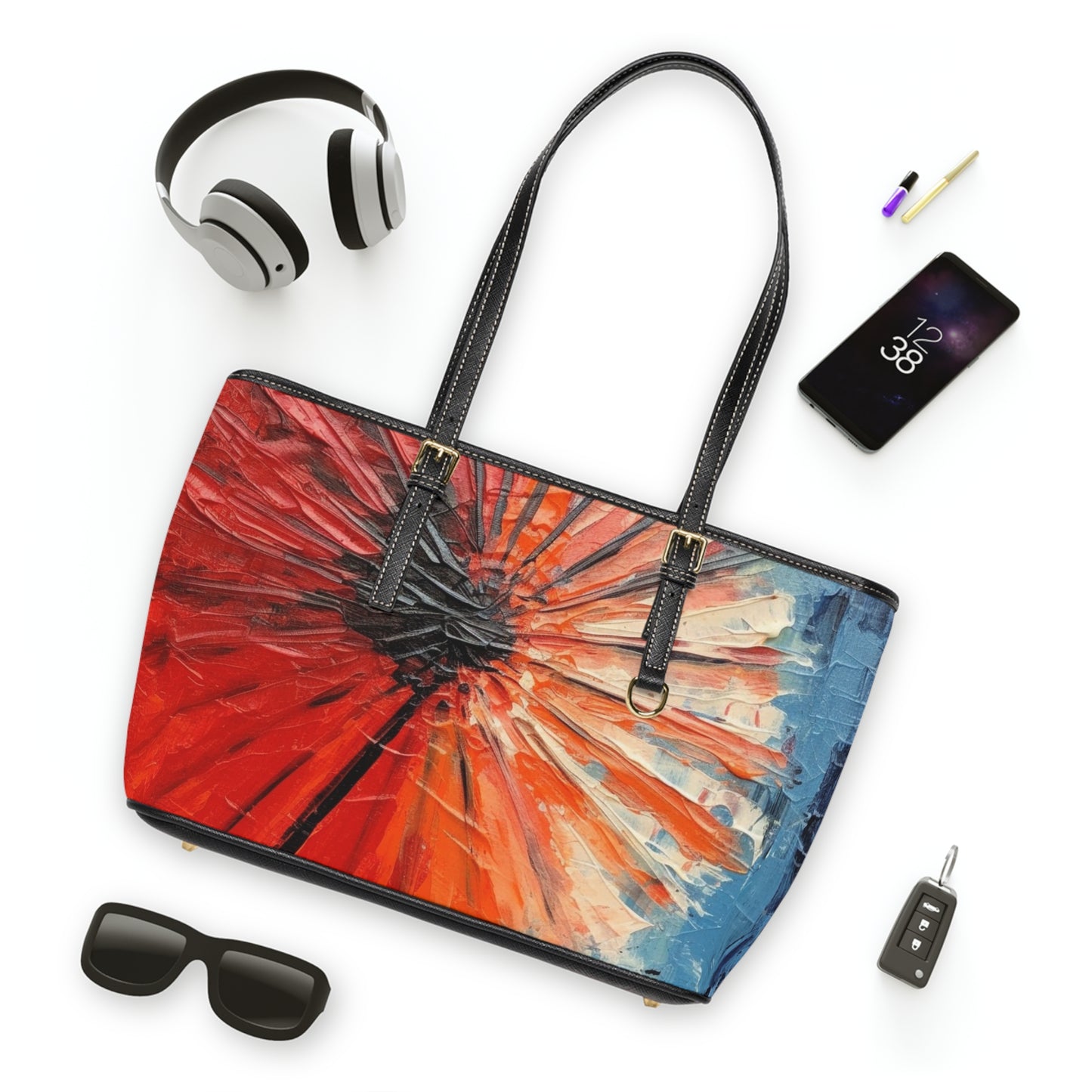 Umbrella Painting PU Leather Shoulder Bag: Channel Your Inner Artist with Abstract Oil Paint