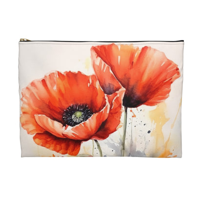 Whimsical Poppy Flower Watercolor Accessory Pouch: An Artistic Delight