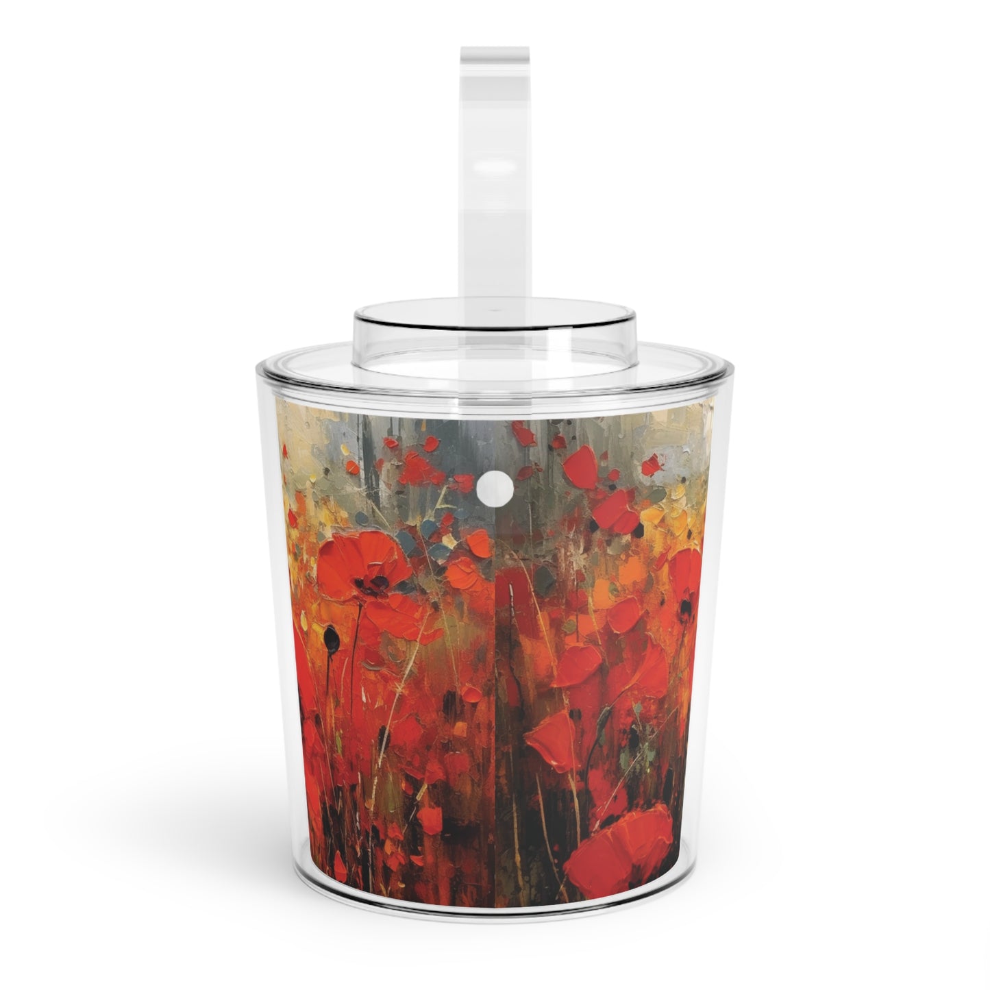 Whimsical Poppy Art on Ice Bucket with Tongs