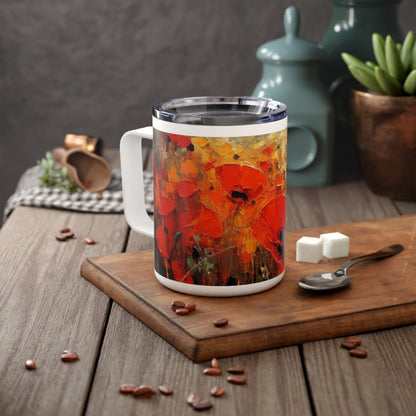 Whimsical Poppy Art on Insulated Coffee Mug