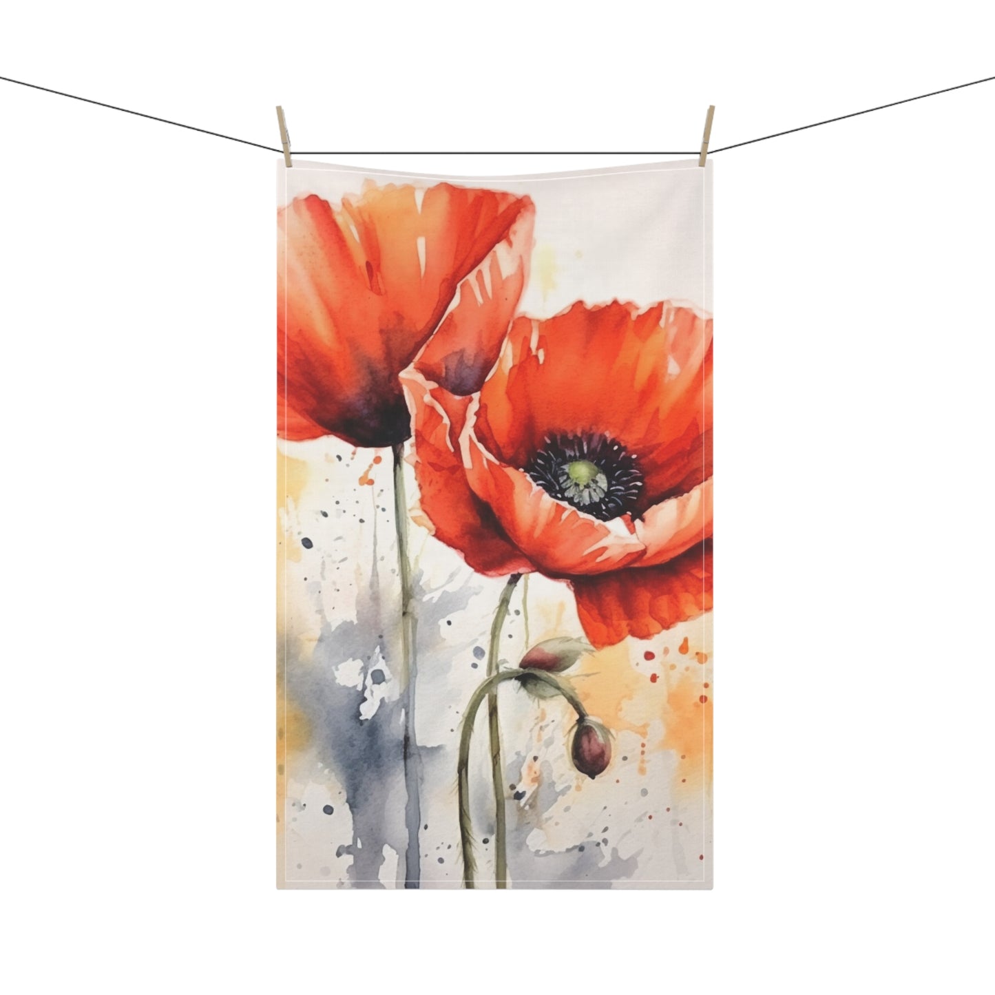 Whimsical Poppy Flower Watercolor Kitchen Towel: An Artistic Delight