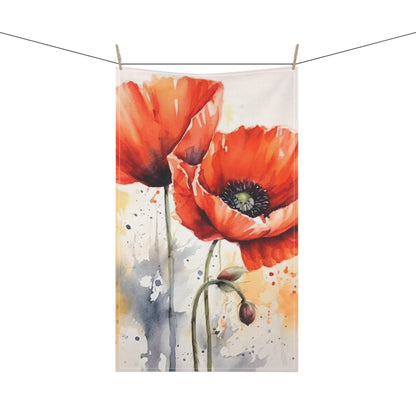 Whimsical Poppy Flower Watercolor Kitchen Towel: An Artistic Delight