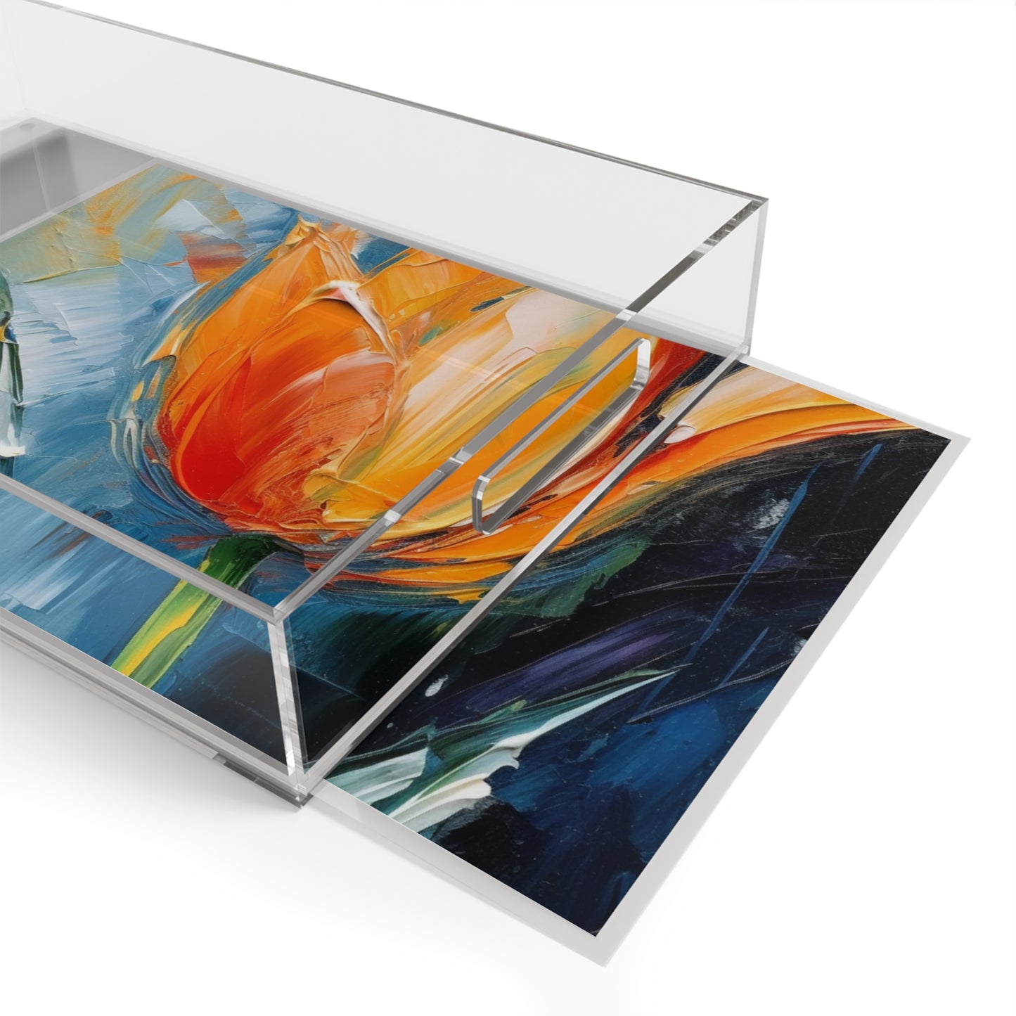 Orange Tulip Magic on Acrylic Serving Tray: A Blossoming Artistic Delight