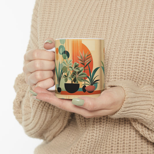 Ceramic Mug with Charming Plant Drawings