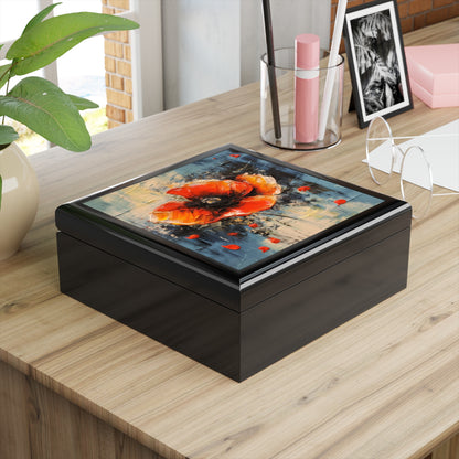 Poppy Elegance: Jewelry Box with Delicate Flower Drawings