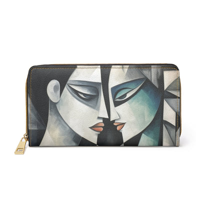 Zipper Wallet with Cubist Art: Finesse and Abstract Flair