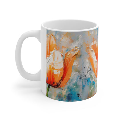 Ceramic Mug with Vibrant Orange Tulip: Embrace the Beauty of Nature