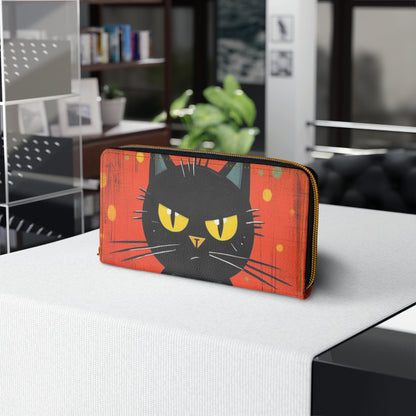 Fashionably Retro Feline: Midcentury Modern Zipper Wallet with a Vintage Cat-Inspired Flair