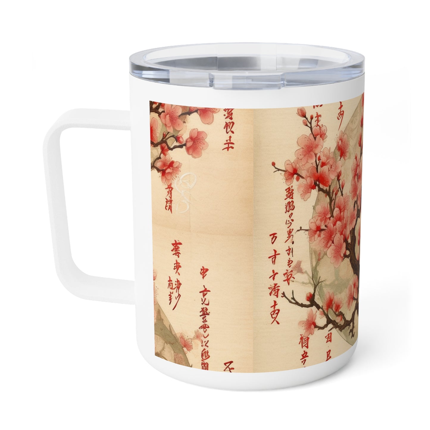 Whimsical Blossom Dreams: Insulated Coffee Mug with Delightful Flower Drawings and Cherry Blossoms