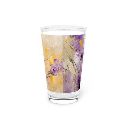 Expressive Lavender Drawing on Pint Glass: A Symphony of Colors and Petals