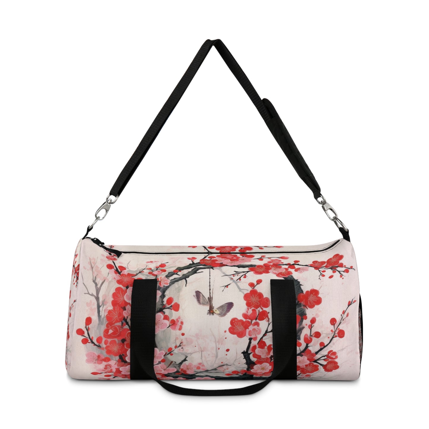 Cherry Blossom Delight: Duffel Bag Adorned with Intricate Flower Drawings and Artistry