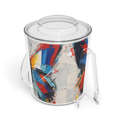 Abstract Ice Bucket with Tongs for Art Lovers: Butterfly-Inspired Delight