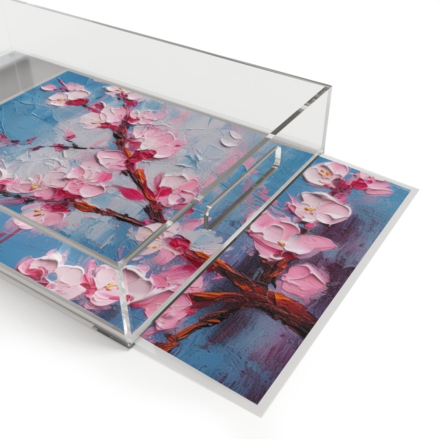 Acrylic Serving Tray with Abstract Cherry Blossom Drawing: Embrace the Serenity