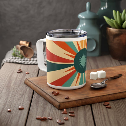 1960s Starburst: Retro Chic Insulated Coffee Mug for Vintage Fashion Lovers