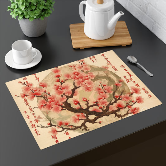 Whimsical Blossom Dreams: Placemat with Delightful Flower Drawings and Cherry Blossoms