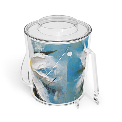 Ethereal Elegance: Ice Bucket with Tongs featuring an Abstract Oil Painting of Jasmine