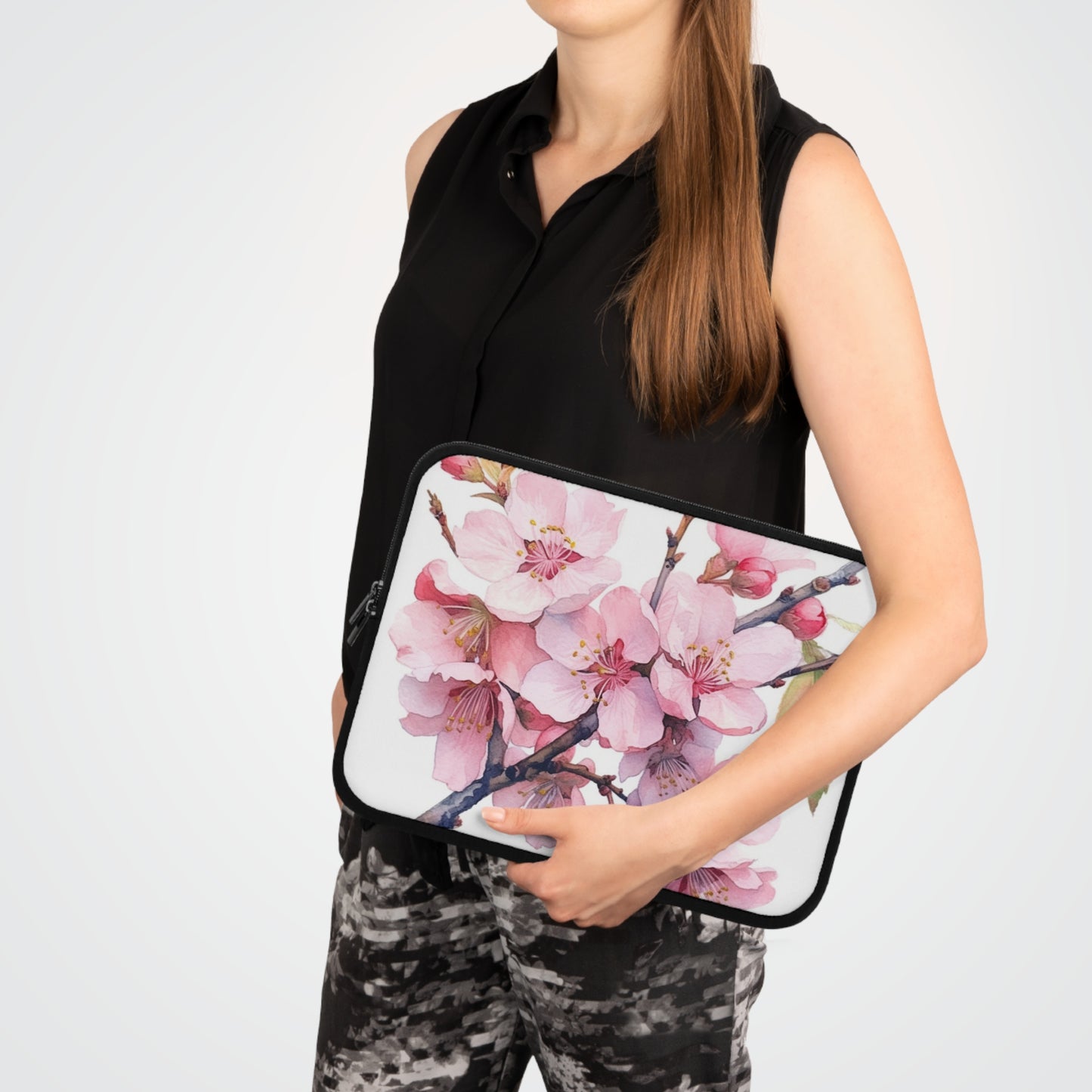 Whimsical Delight: Watercolor Cherry Blossom Tree Laptop Sleeve