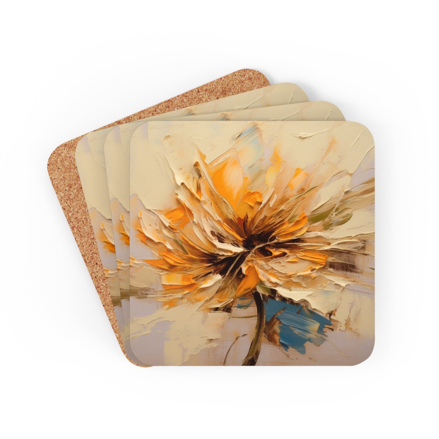 A Brush of Nature's Elegance: Corkwood Coaster Set for Artistic Flower Lovers