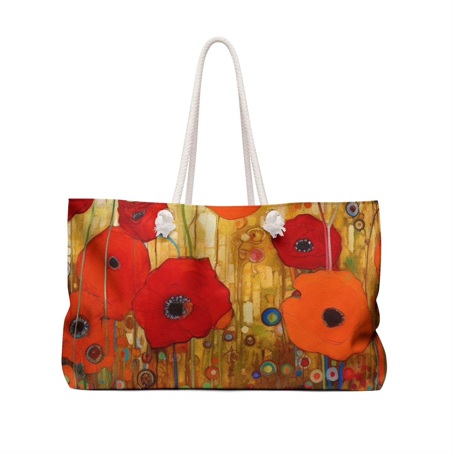 Floral Symphony: Weekender Bag showcasing Gustav Klimt's Poppies in Art Nouveau