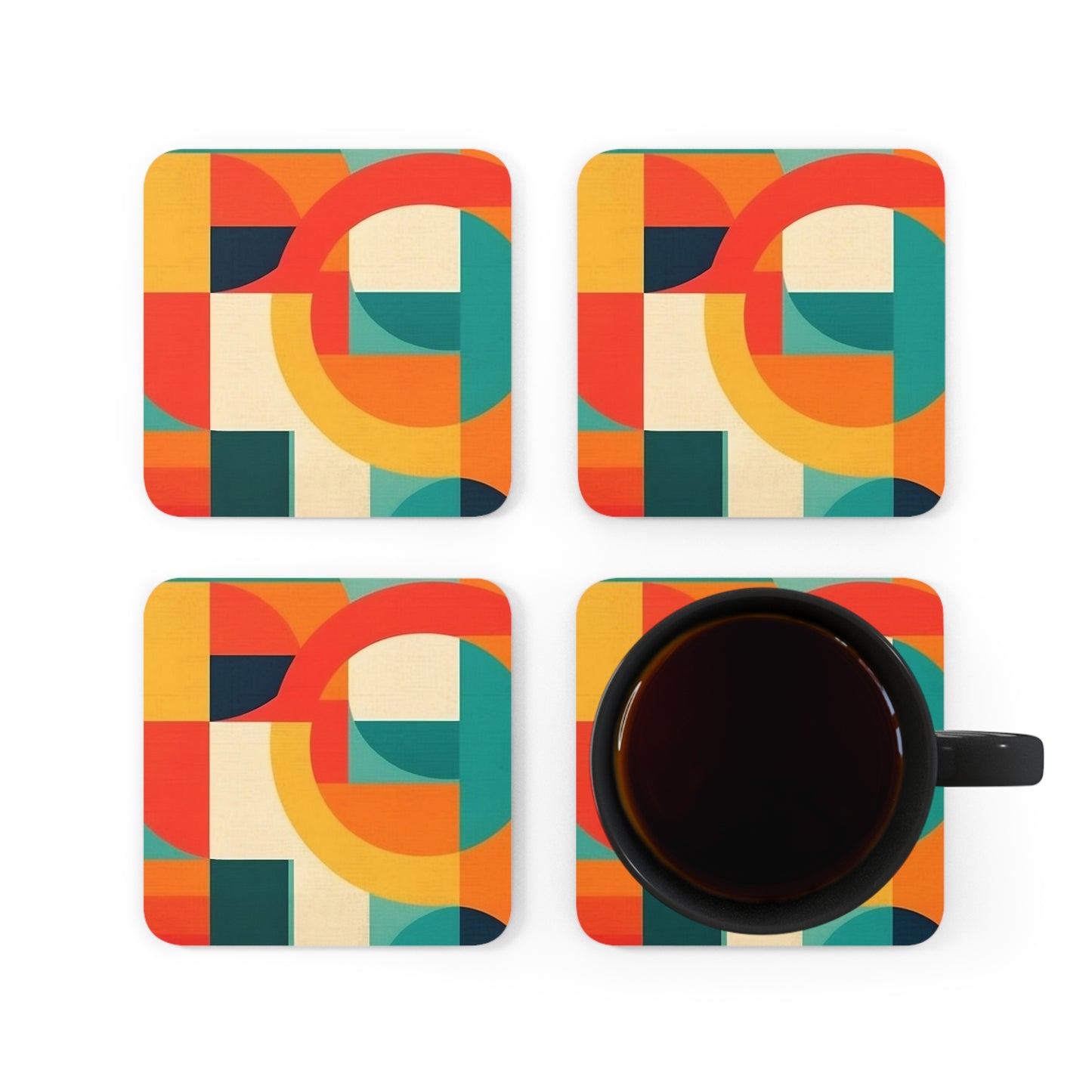 Geometric Fusion: Corkwood Coaster Set Embracing Midcentury Modern Vibes