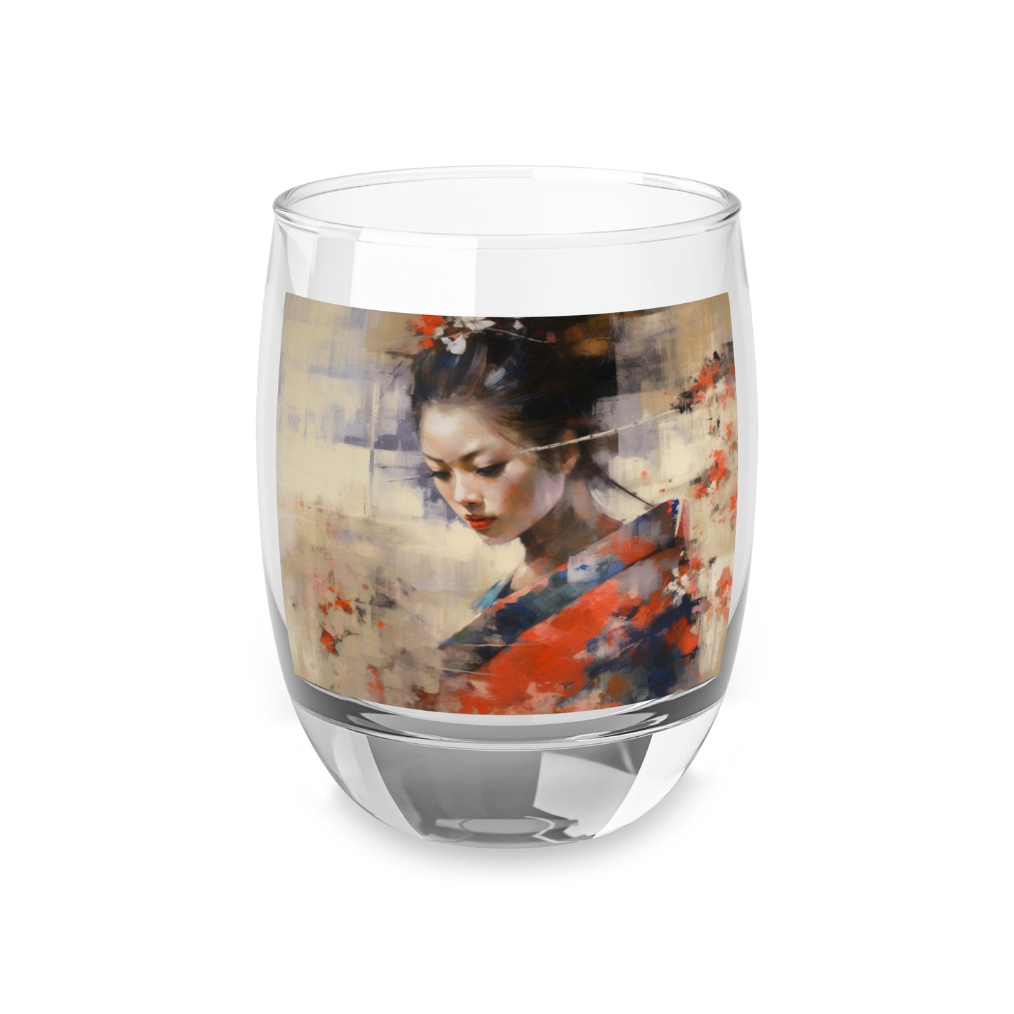 Japanese-Inspired Abstract Oil Painting Whiskey Glass: Celebrating Geisha Beauty