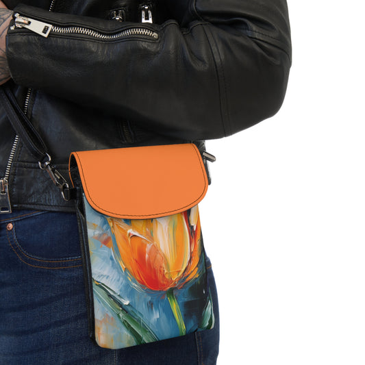 Orange Tulip Magic on Small Cell Phone Wallet: A Blossoming Artistic Delight