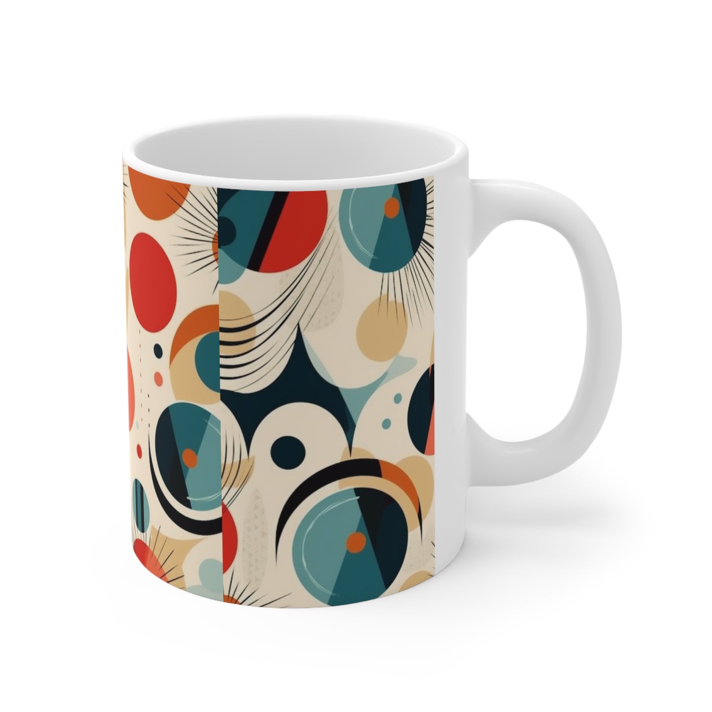 Midcentury Modern Delight: Ceramic Mug with Abstract Art and Atomic Age Design