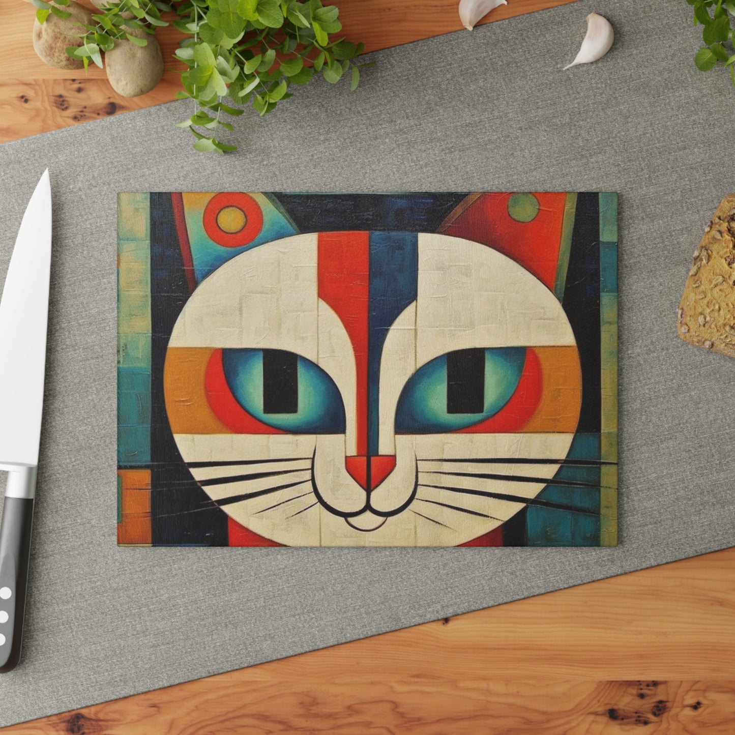 Artistic Vintage Vibes: Picasso-Inspired Midcentury Modern Glass Cutting Board for Retro Fashion