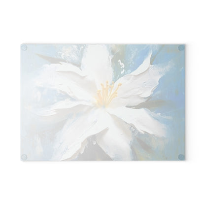 Ethereal Elegance: Glass Cutting Board featuring an Abstract Oil Painting of Jasmine