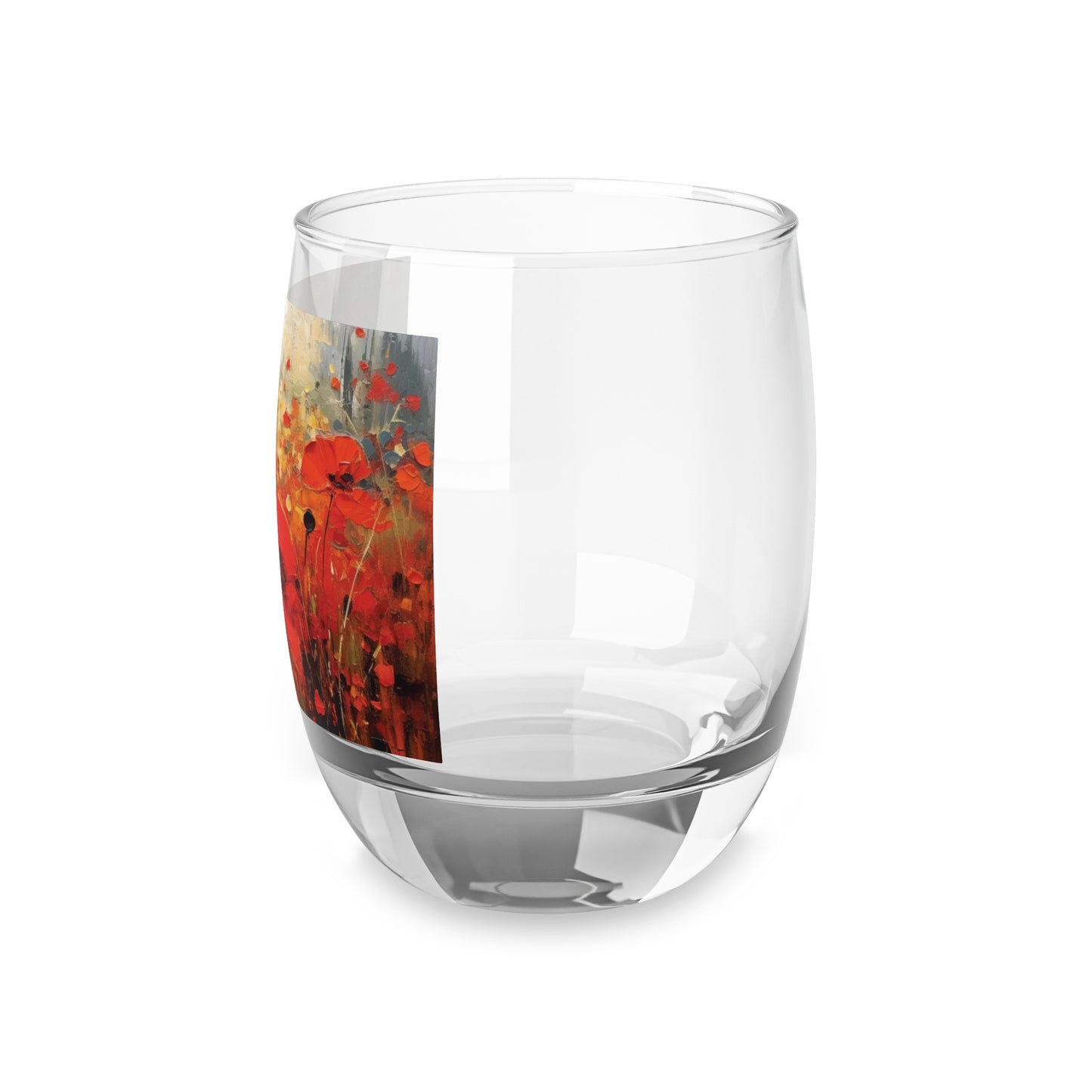 Whimsical Poppy Art on Whiskey Glass: A Burst of Joy with Every Drink