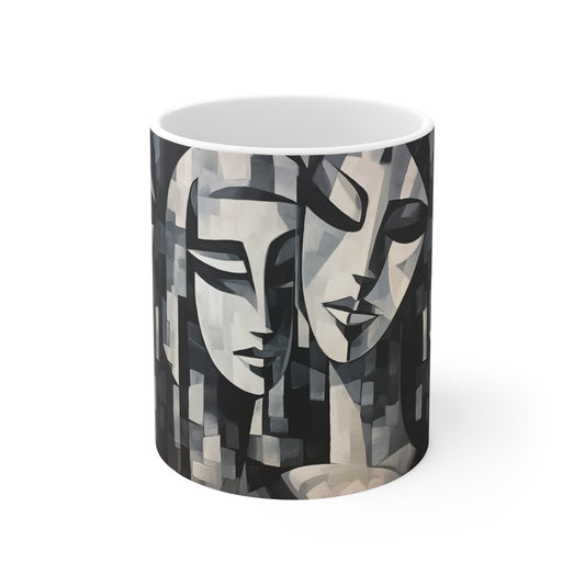 Abstract Oil Paint Ceramic Mug: Cubist Artistry in a Portable Masterpiece