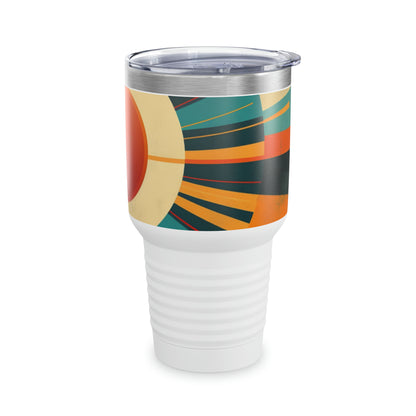 Sunshine Serenity: Ringneck Tumbler with Minimalist Midcentury Sun Design