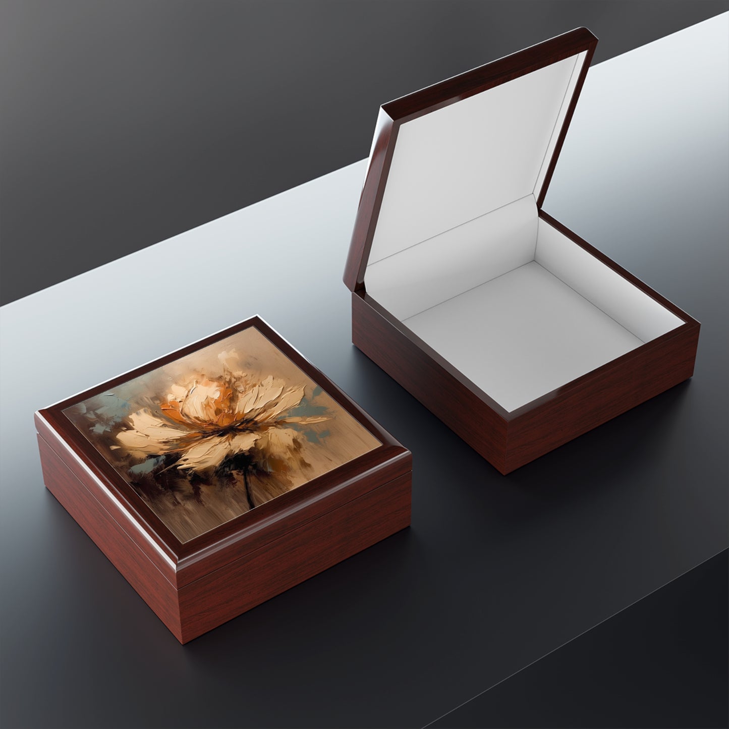 Artistic Fusion: Jewelry Box Infused with Tan Hua-Inspired Abstract Art